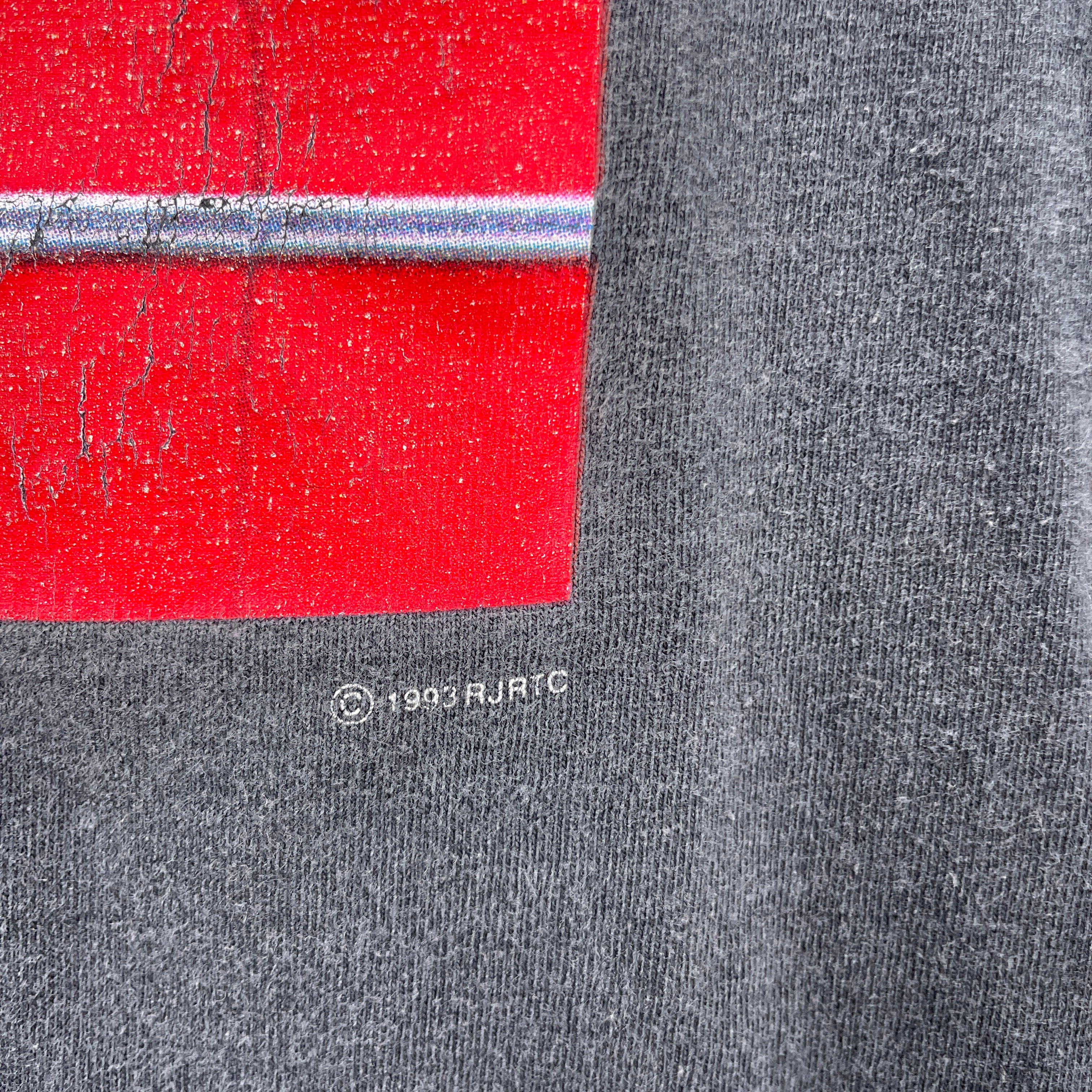 Close-up of 1993 date tag on shirt 