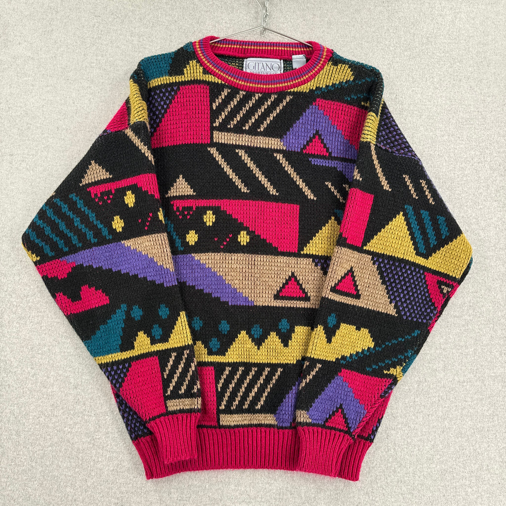 Vintage 90s Geometric Pattern Vintage Knitted Sweater - L