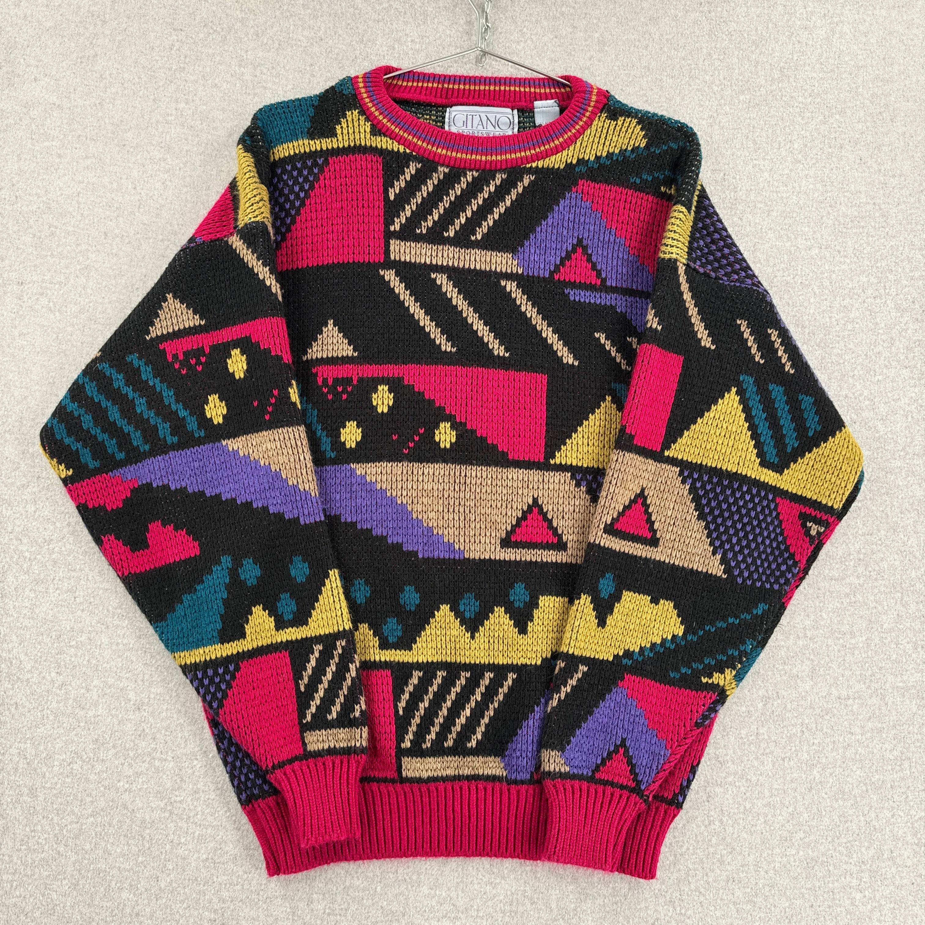 Vintage 90s Geometric Pattern Vintage Knitted Sweater - L