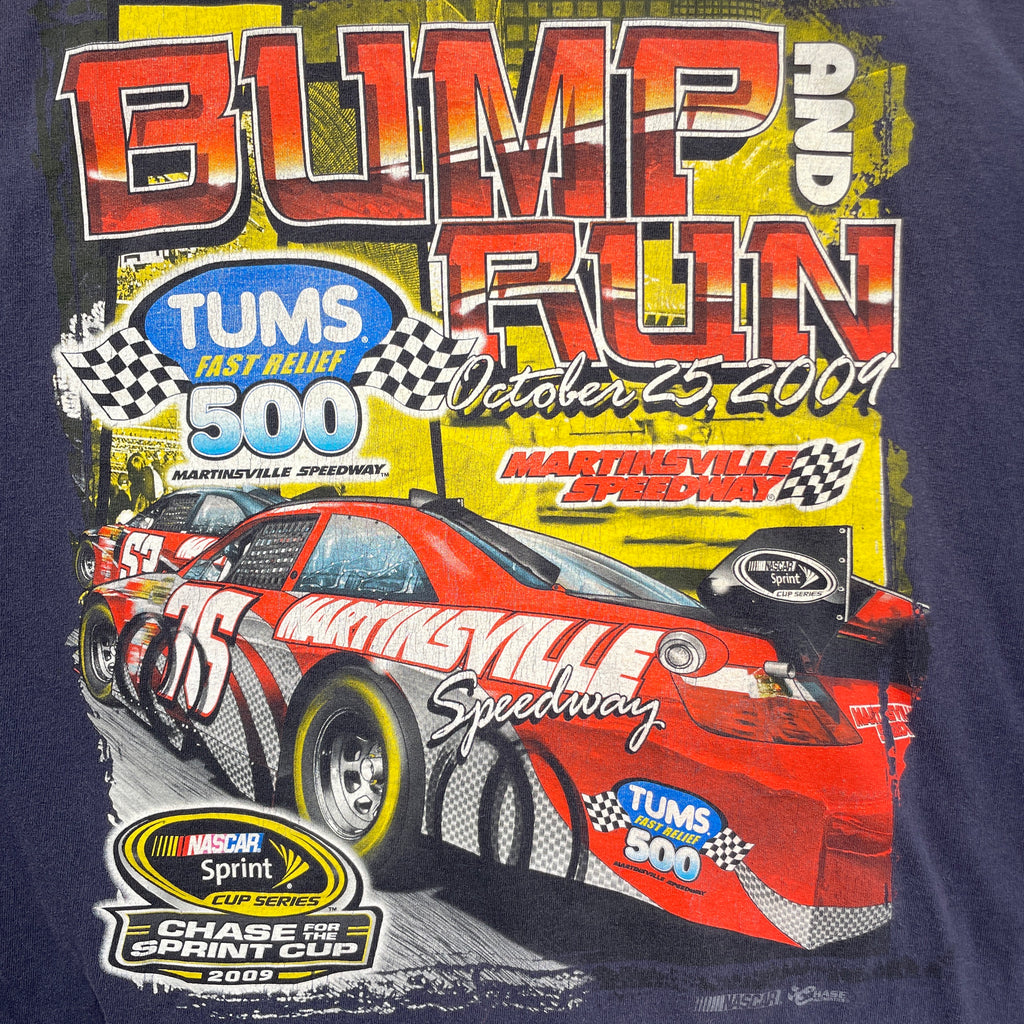 Nascar race car graphic with text and logos on a dark blue background