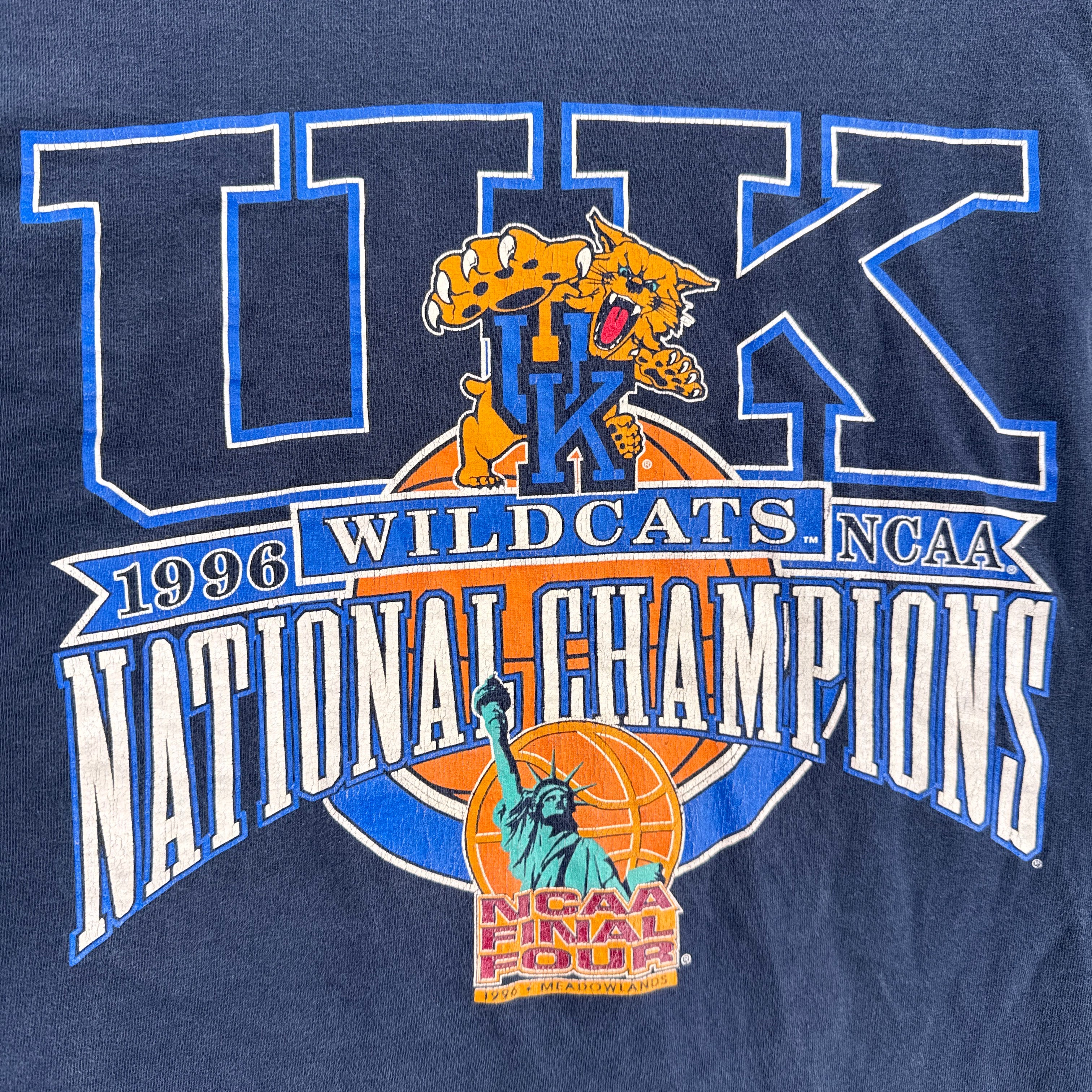 Navy blue t-shirt with 'Wildcats National Champions' graphic and logo 1996 NCAA Final Four Basketball Champions