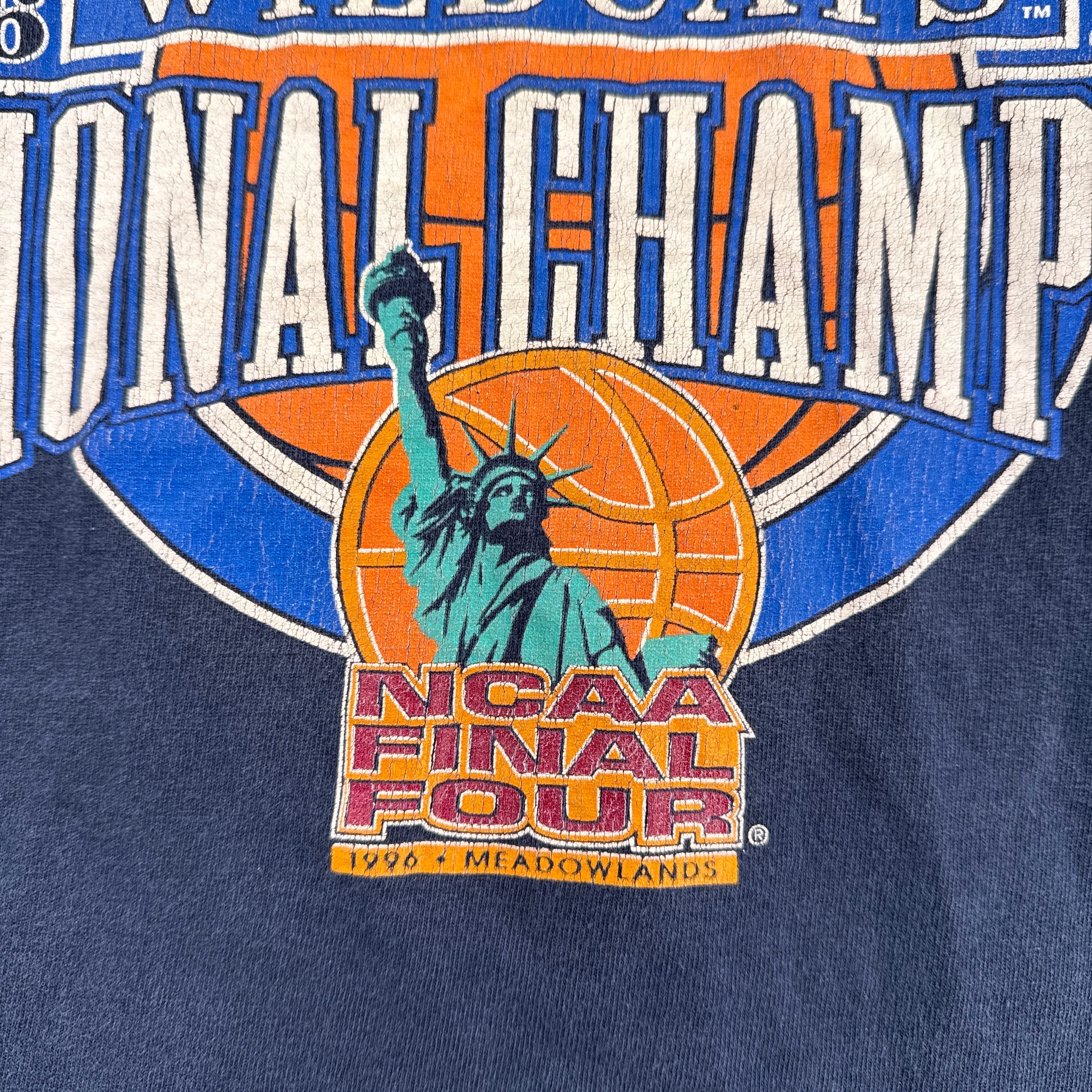 Vintage t-shirt with 'National Champ' and 'NCAA Final Four' text on a blue background
