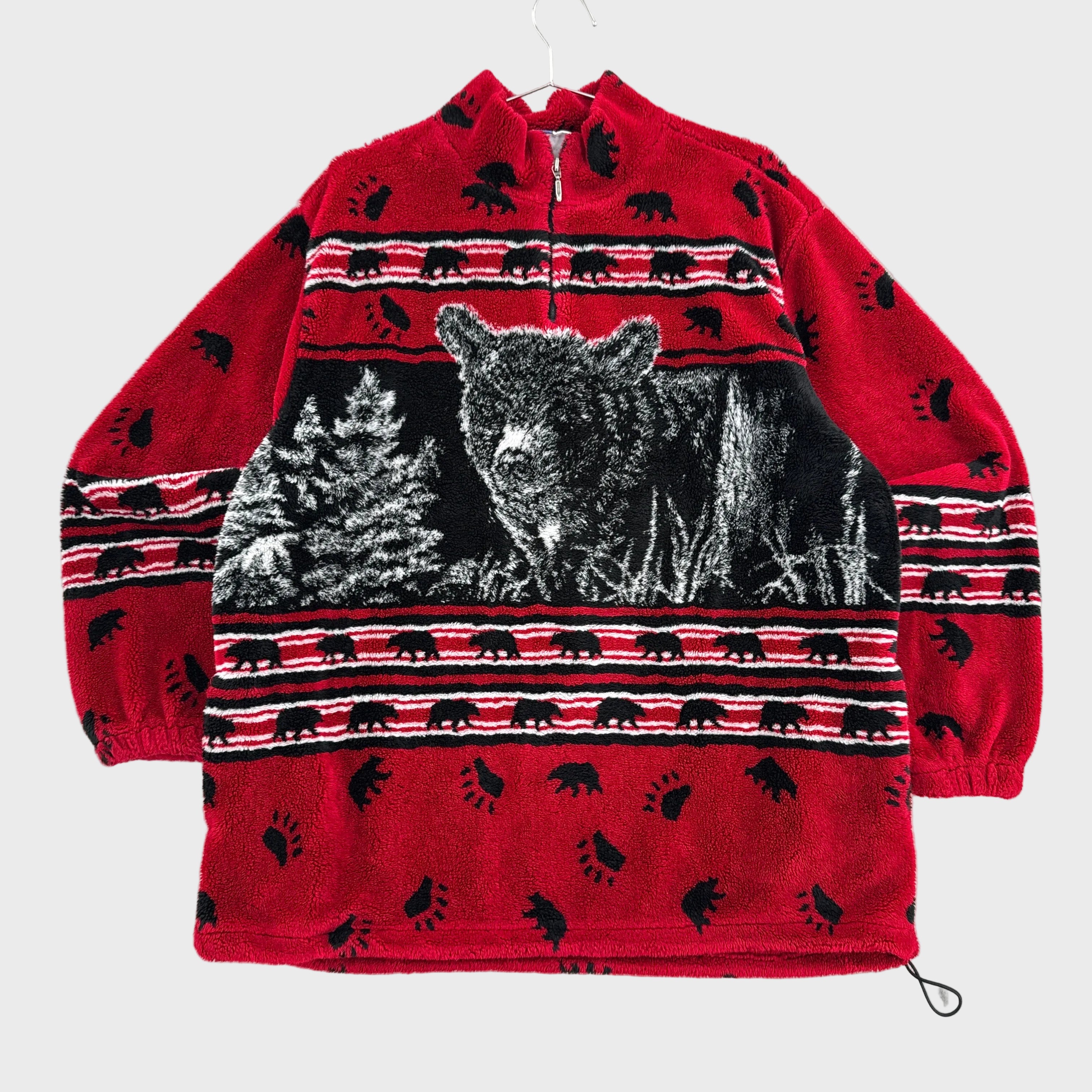 Vintage 90s Bear Woods Nature Fleece Sweater Jacket