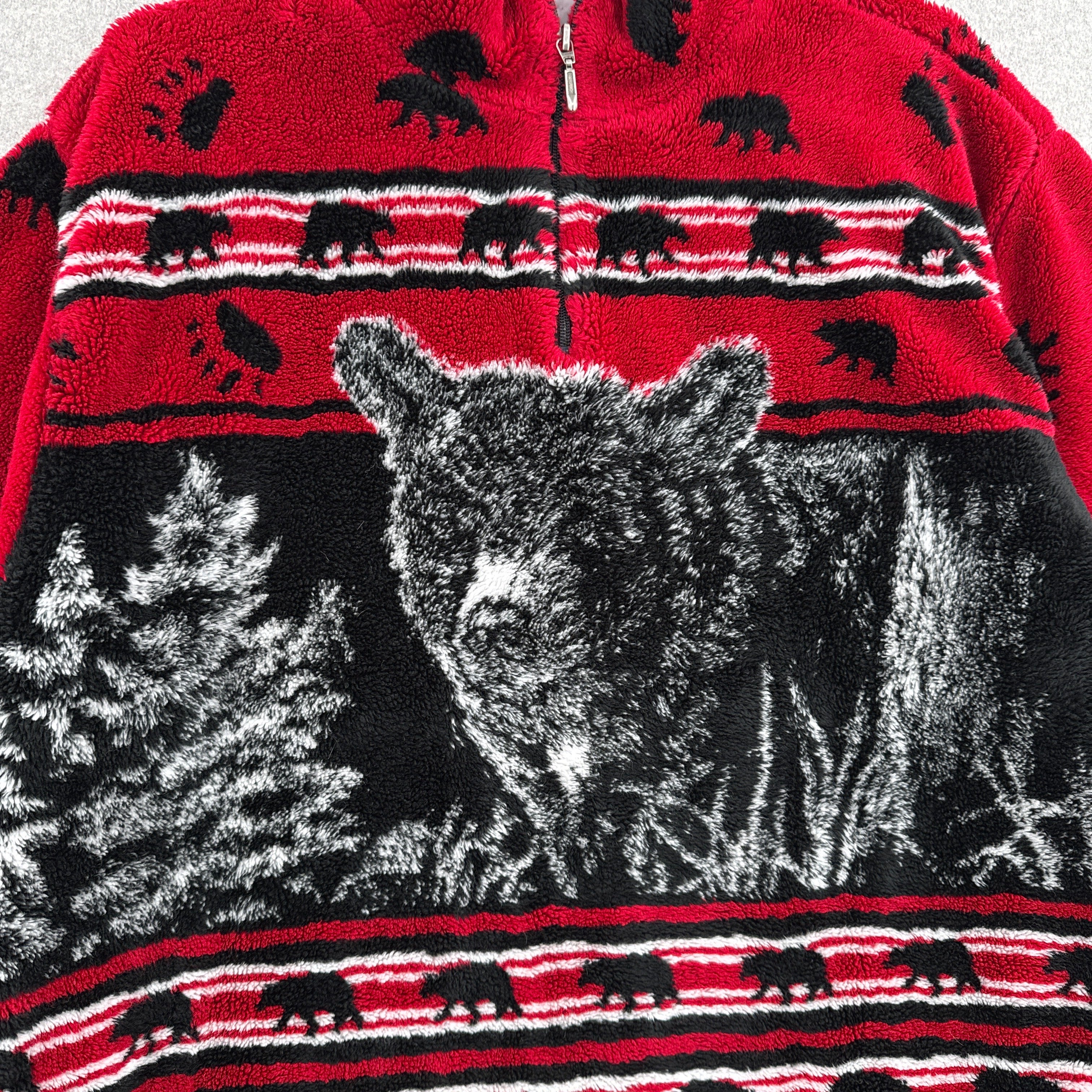 Vintage 90s Bear Woods Nature Fleece Sweater Jacket