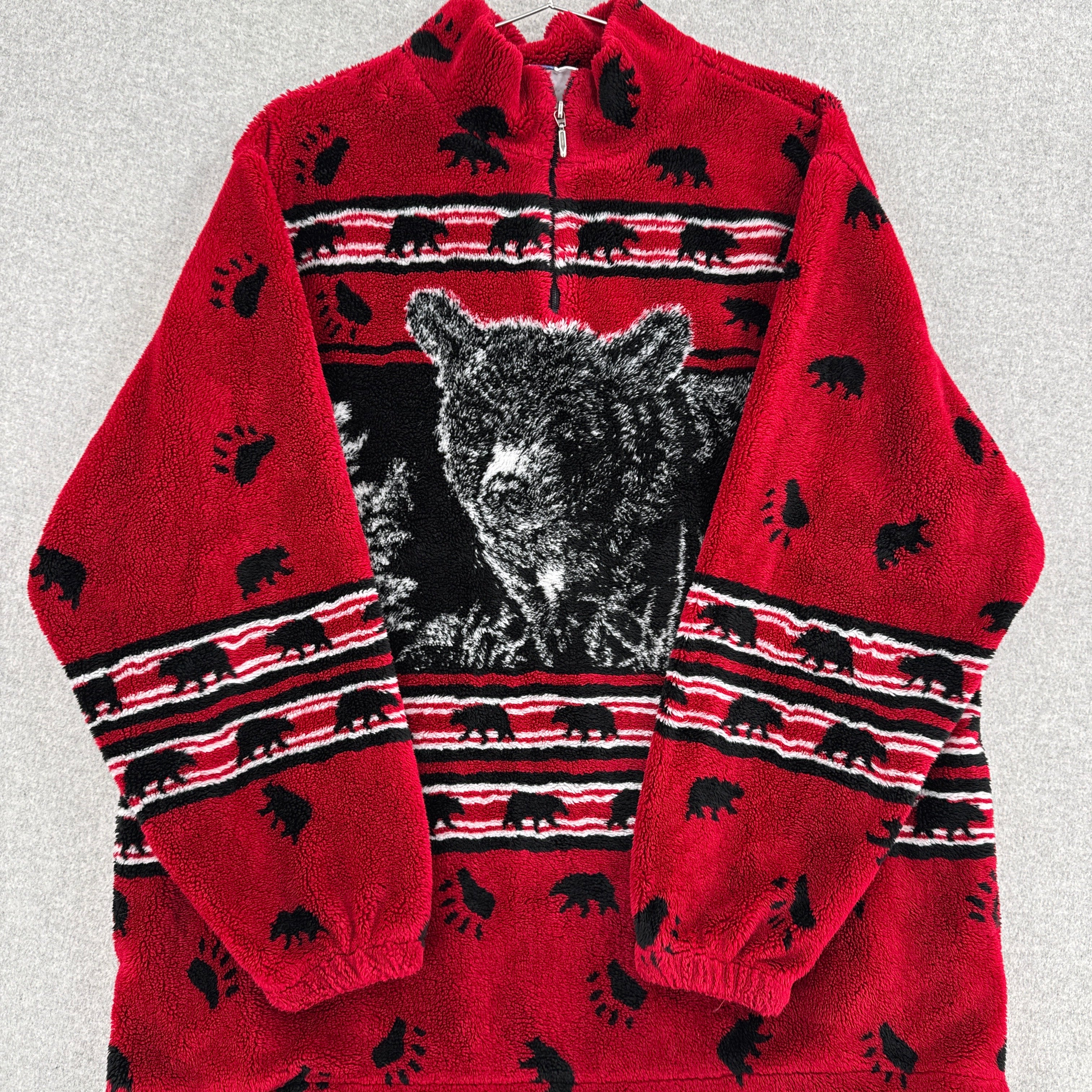Vintage 90s Bear Woods Nature Fleece Sweater Jacket