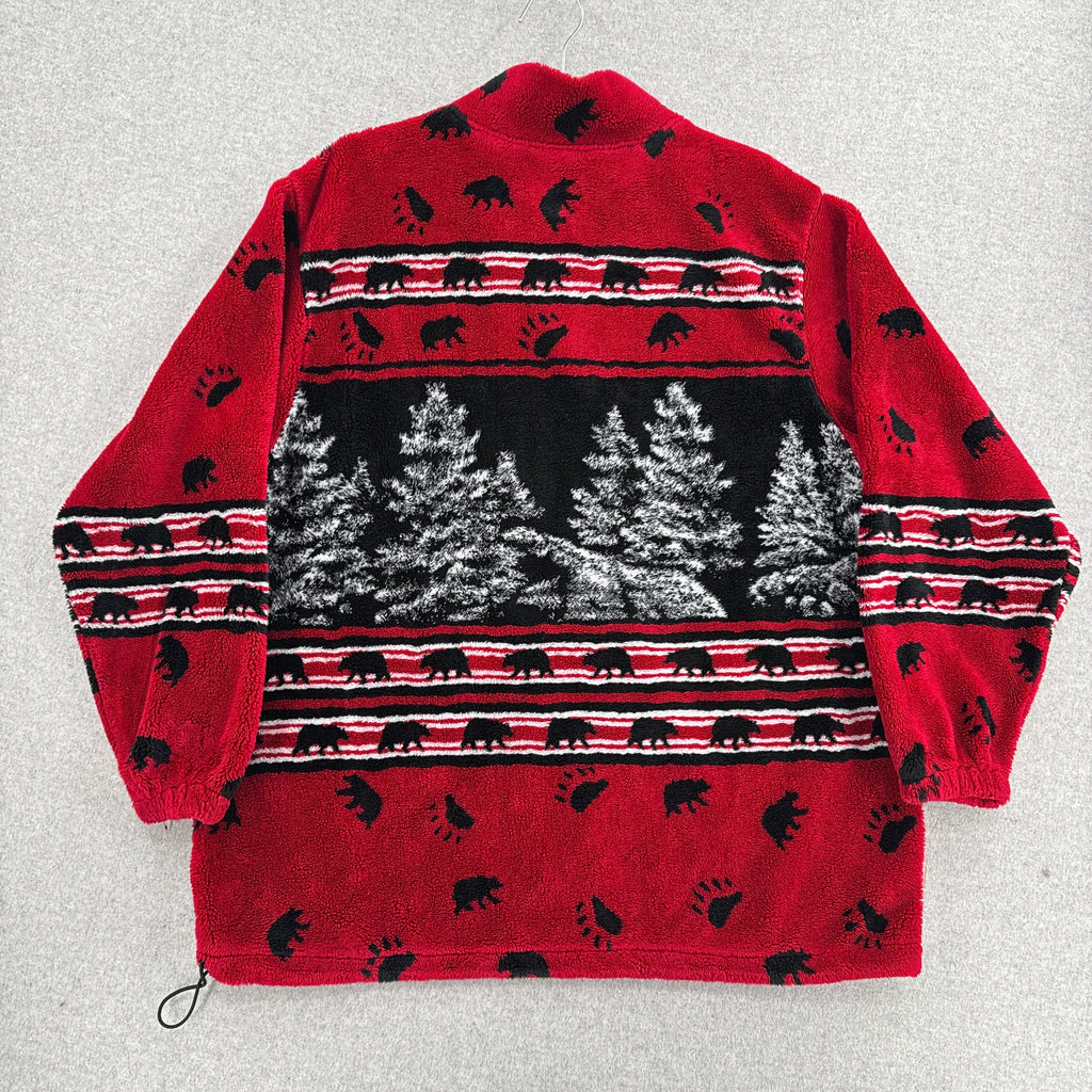 Vintage 90s Bear Woods Nature Fleece Sweater Jacket