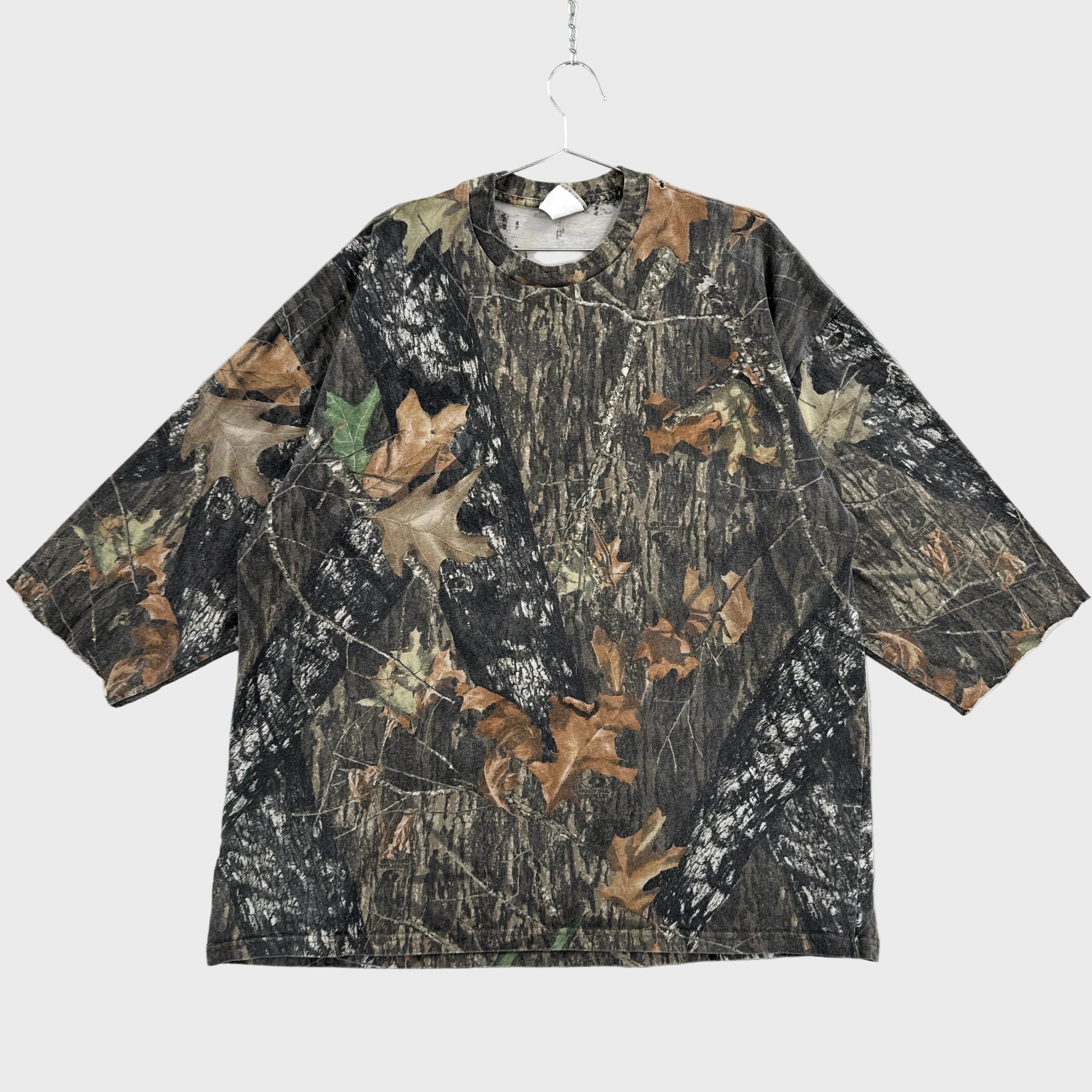 Vintage 90s Mossy Oak Camo Camouflage Cropped Long Sleeve Shirt