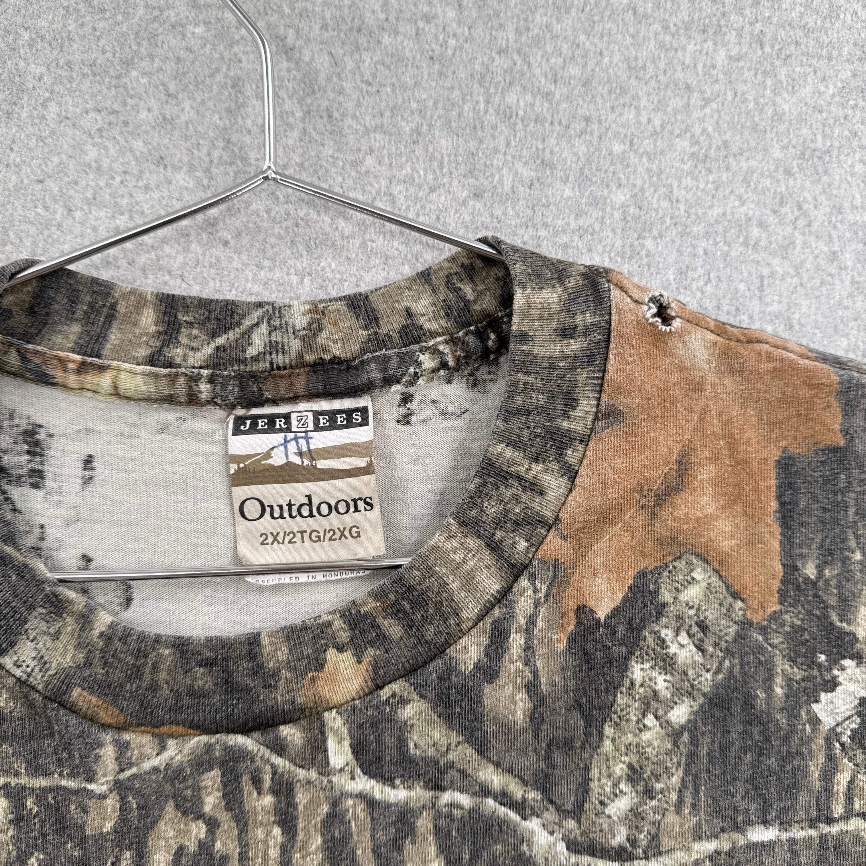 Vintage 90s Mossy Oak Camo Camouflage Cropped Long Sleeve Shirt
