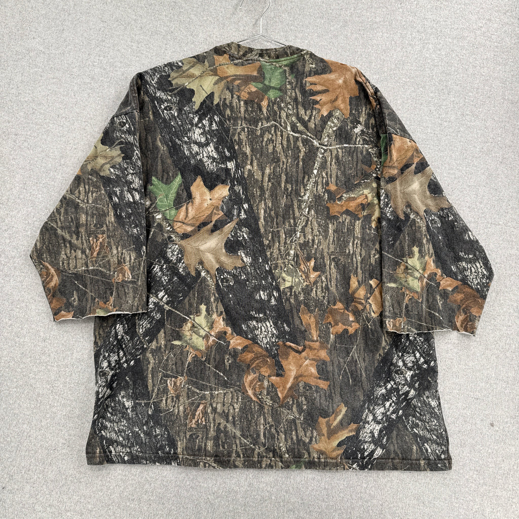 Vintage 90s Mossy Oak Camo Camouflage Cropped Long Sleeve Shirt