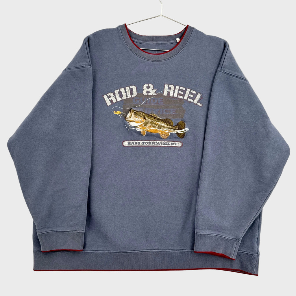 Vintage Bass Fish Fishing Embroidered Crewneck Sweatshirt