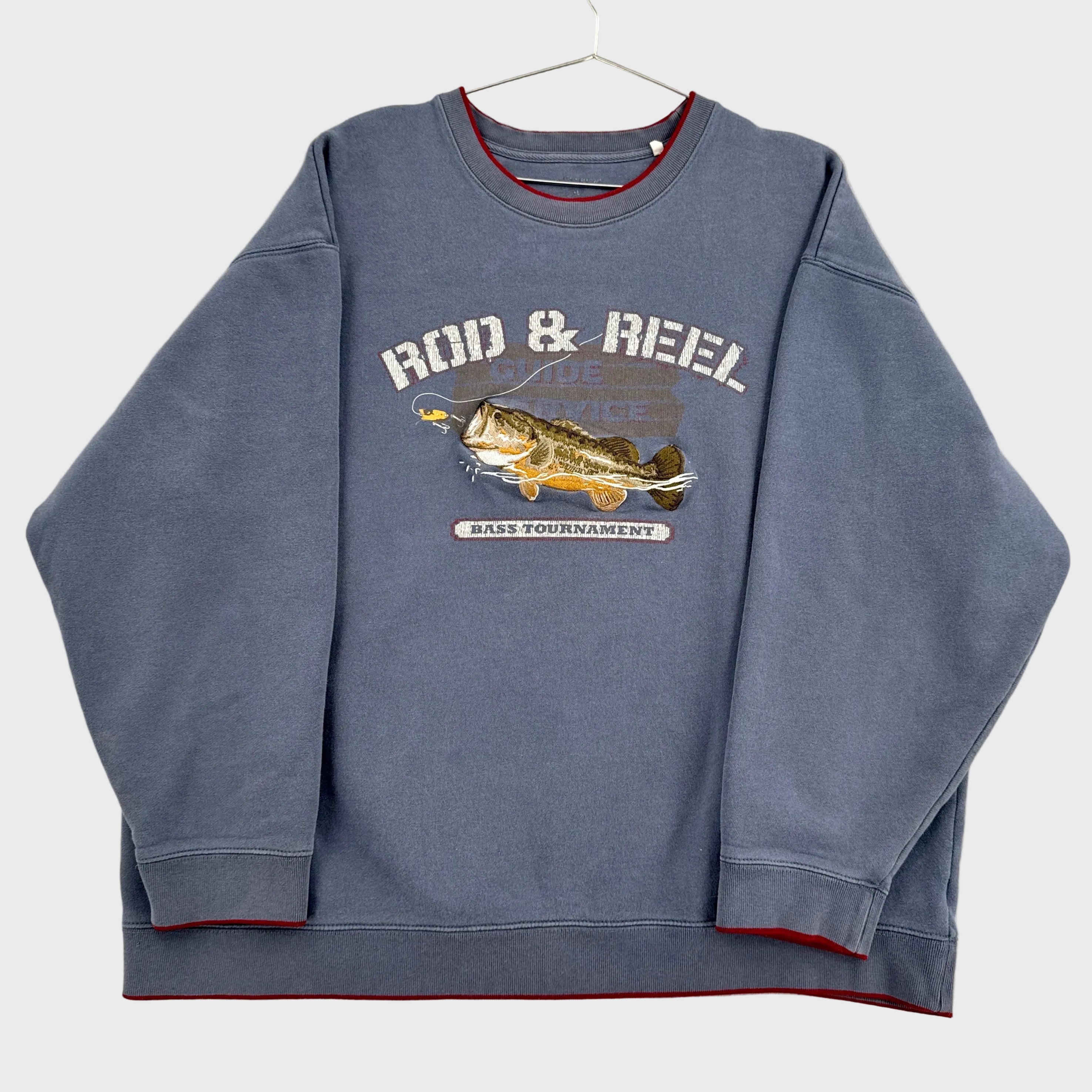 Vintage Bass Fish Fishing Embroidered Crewneck Sweatshirt