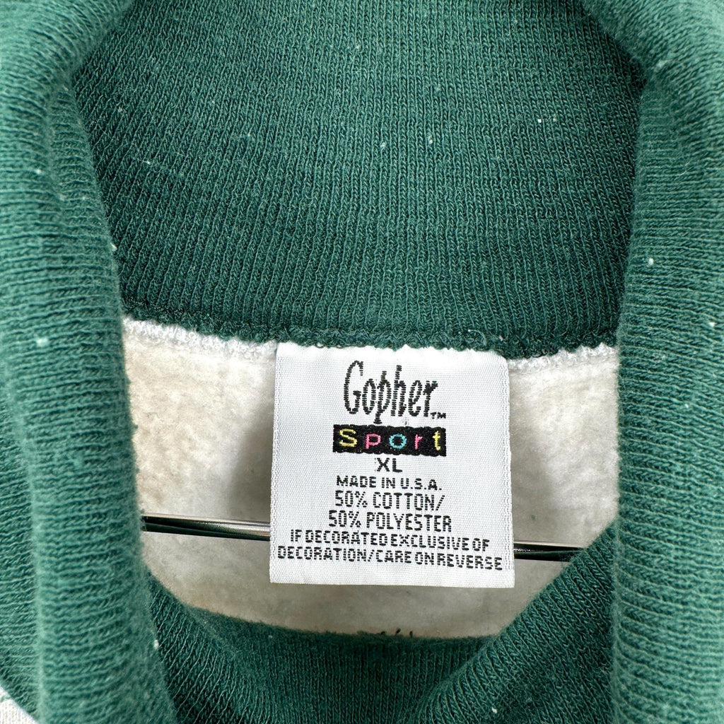 Green sweater with a Gopher Sport label on a white background