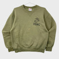 Vintage Faded Green USMC crewneck sweatshirt from the 1990s on a white background