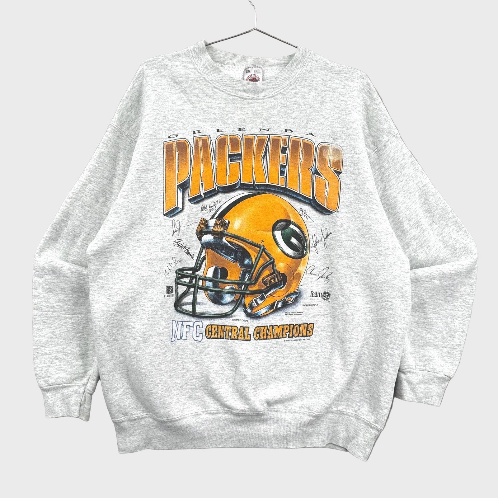 Gray sweatshirt with Green Bay Packers logo and text on a gray background
