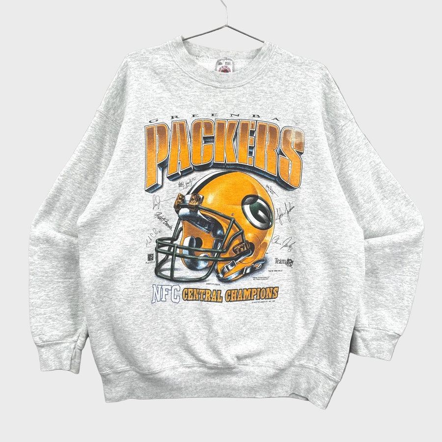 Gray sweatshirt with Green Bay Packers logo and text on a gray background