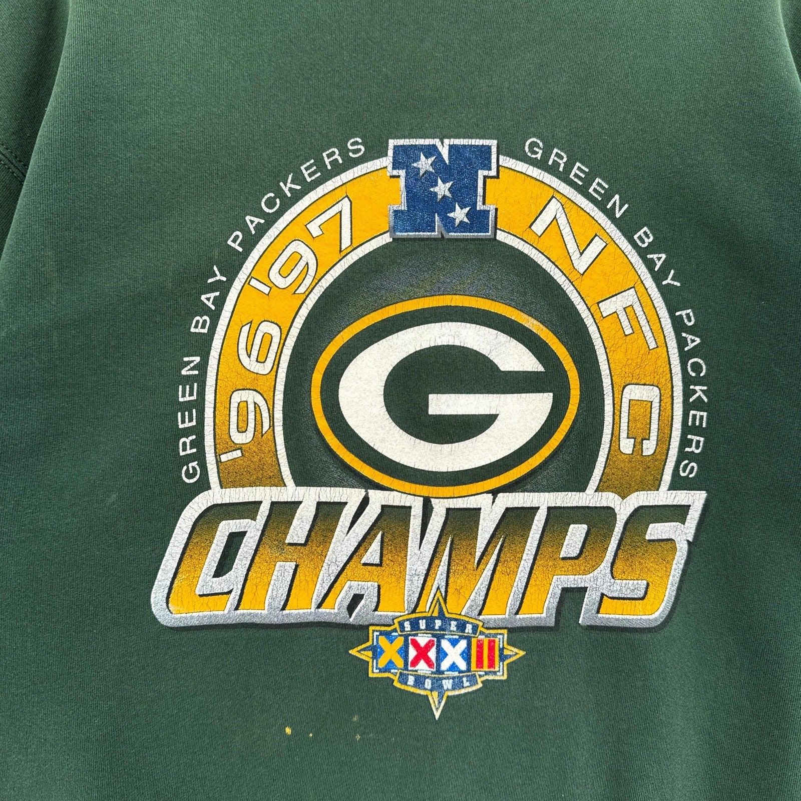 Vintage 1997 Green Bay Packers NFL American Football Super Bowl Crewneck Sweatshirt 