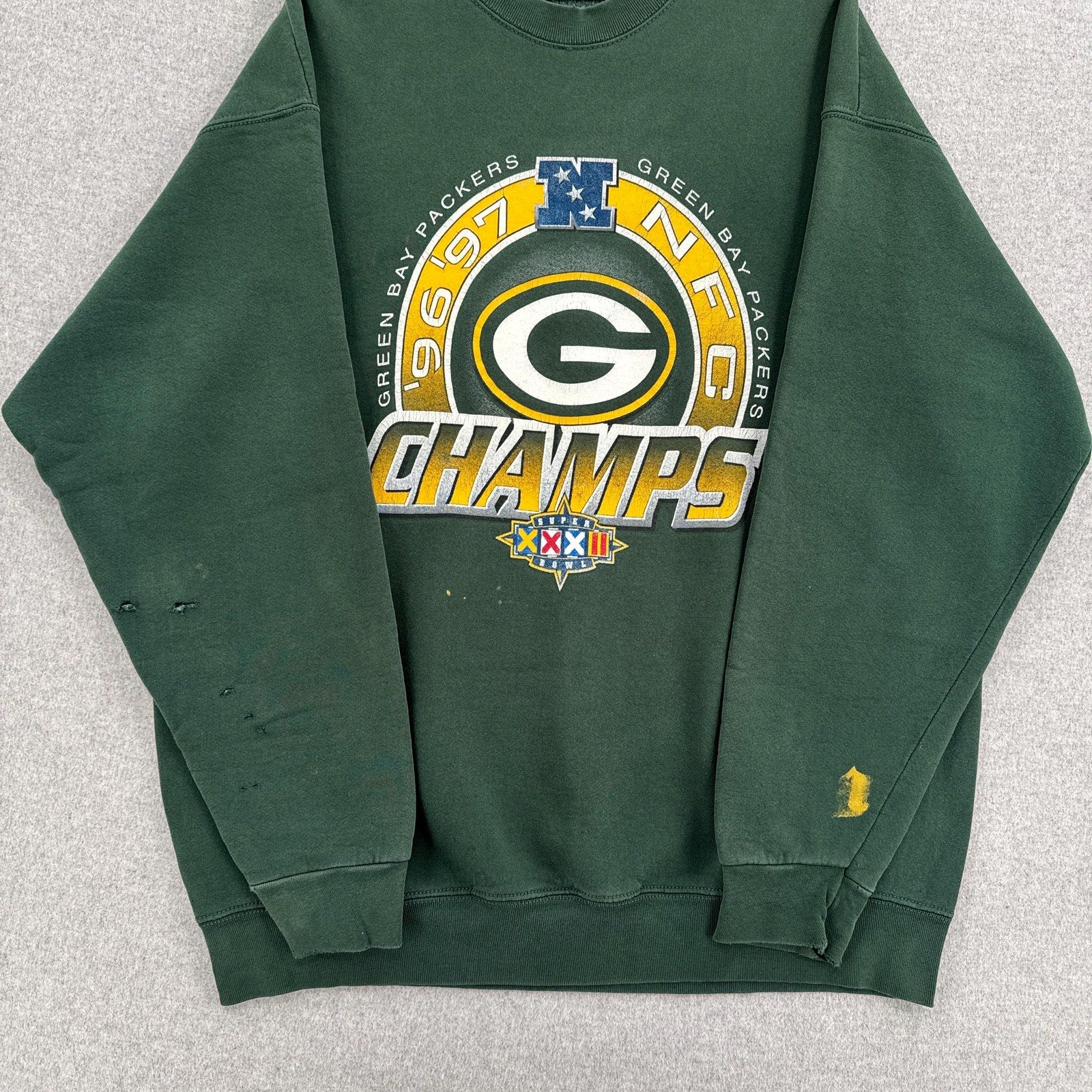 Vintage 1997 Green Bay Packers NFL American Football Super Bowl Crewneck Sweatshirt 