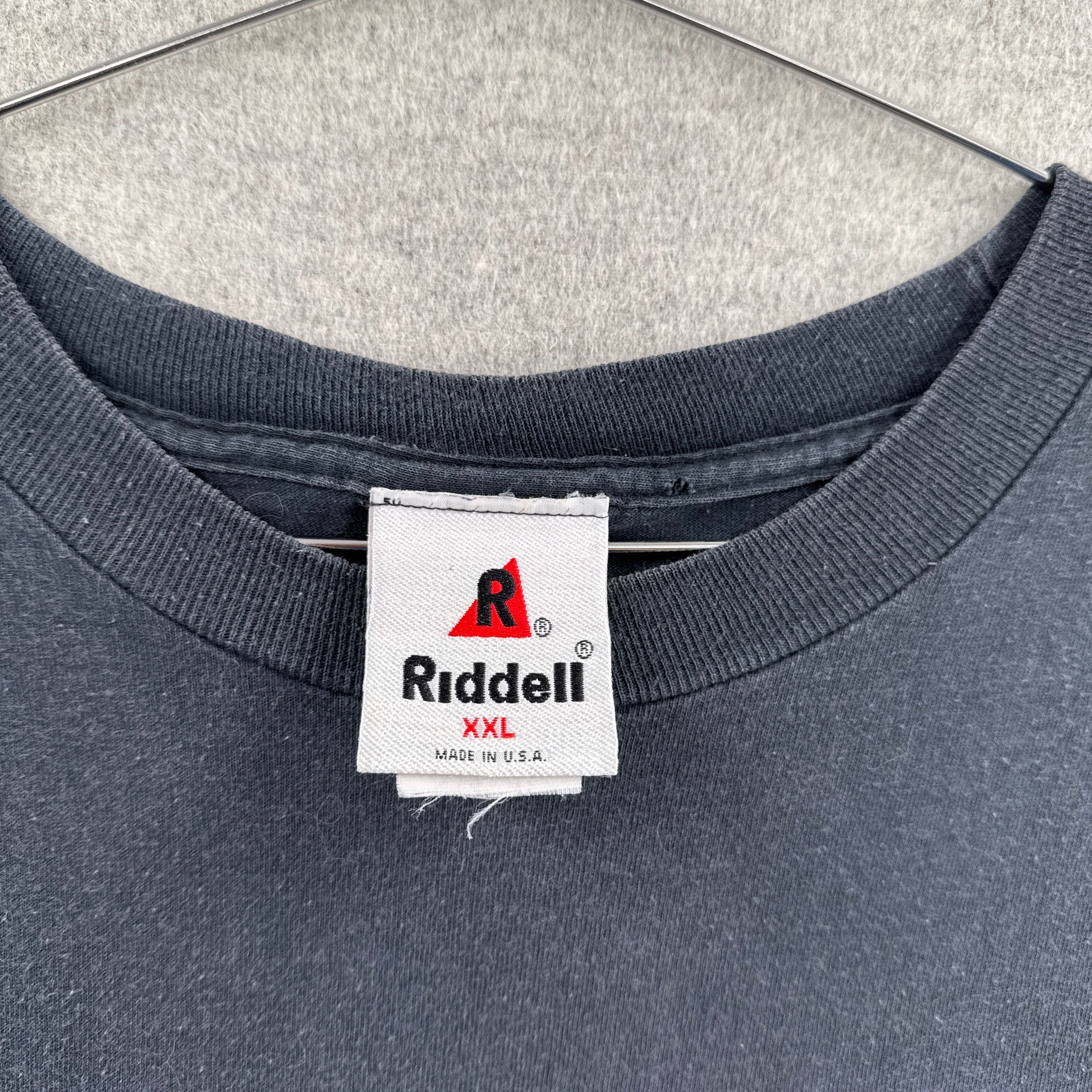 Gray sweatshirt with a Riddell tag on a gray background. Made in USA size 2XL
