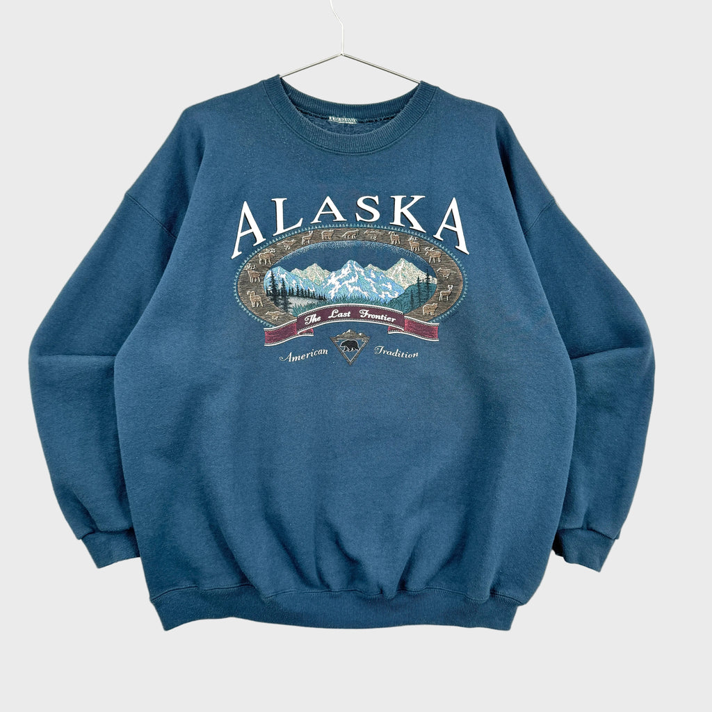 Vintage 90s Alaska Mountains Crewneck Sweatshirt - blue