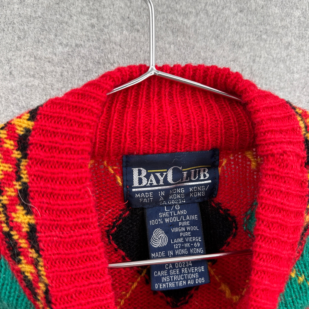 Vintage 90s Argyle Geometric 100% Wool Knitted Sweater