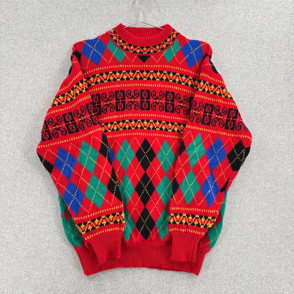 Vintage 90s Argyle Geometric 100% Wool Knitted Sweater
