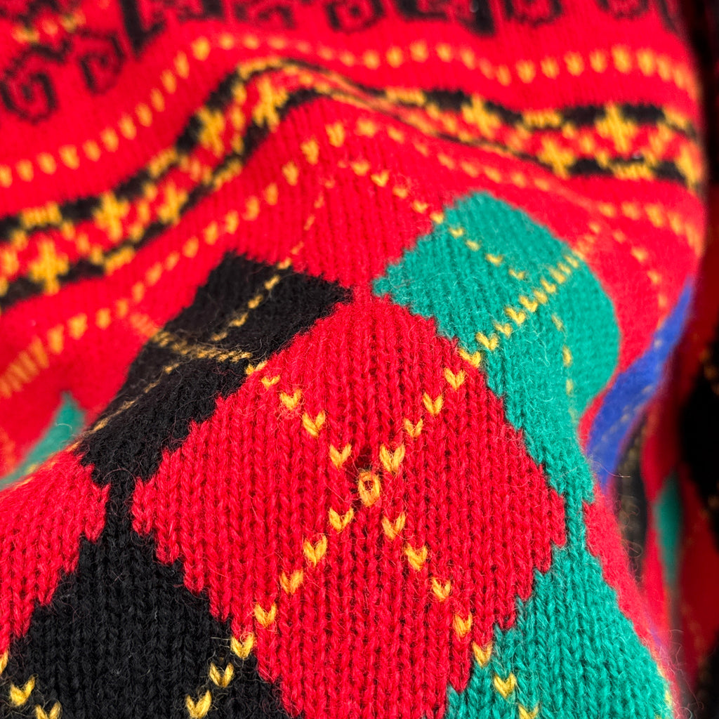 Vintage 90s Argyle Geometric 100% Wool Knitted Sweater