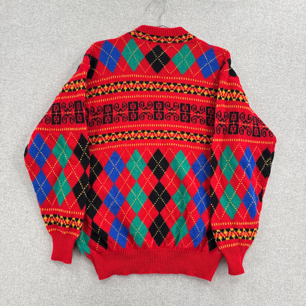 Vintage 90s Argyle Geometric 100% Wool Knitted Sweater
