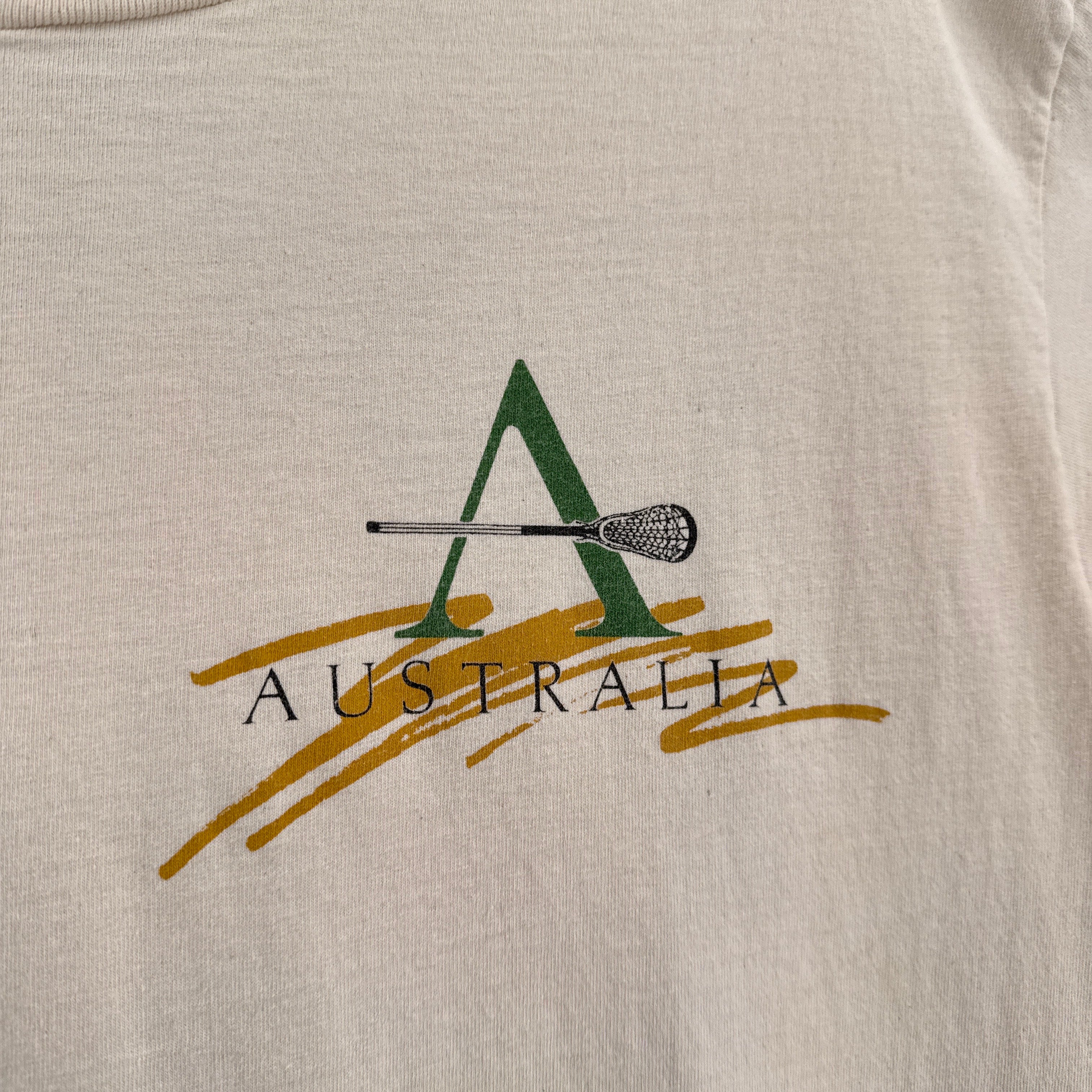 Logo with a lacrosse stick and abstract design on a beige background