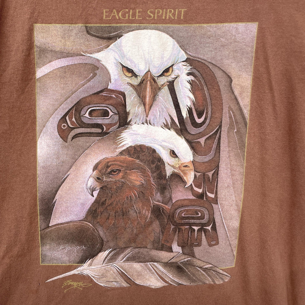 Brown t-shirt with an eagle and hawk design and 'Eagle Spirit' text on a brown background