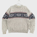 Vintage 90s Beige Neutral Geometric Pattern Knitted Sweater - XL Tall