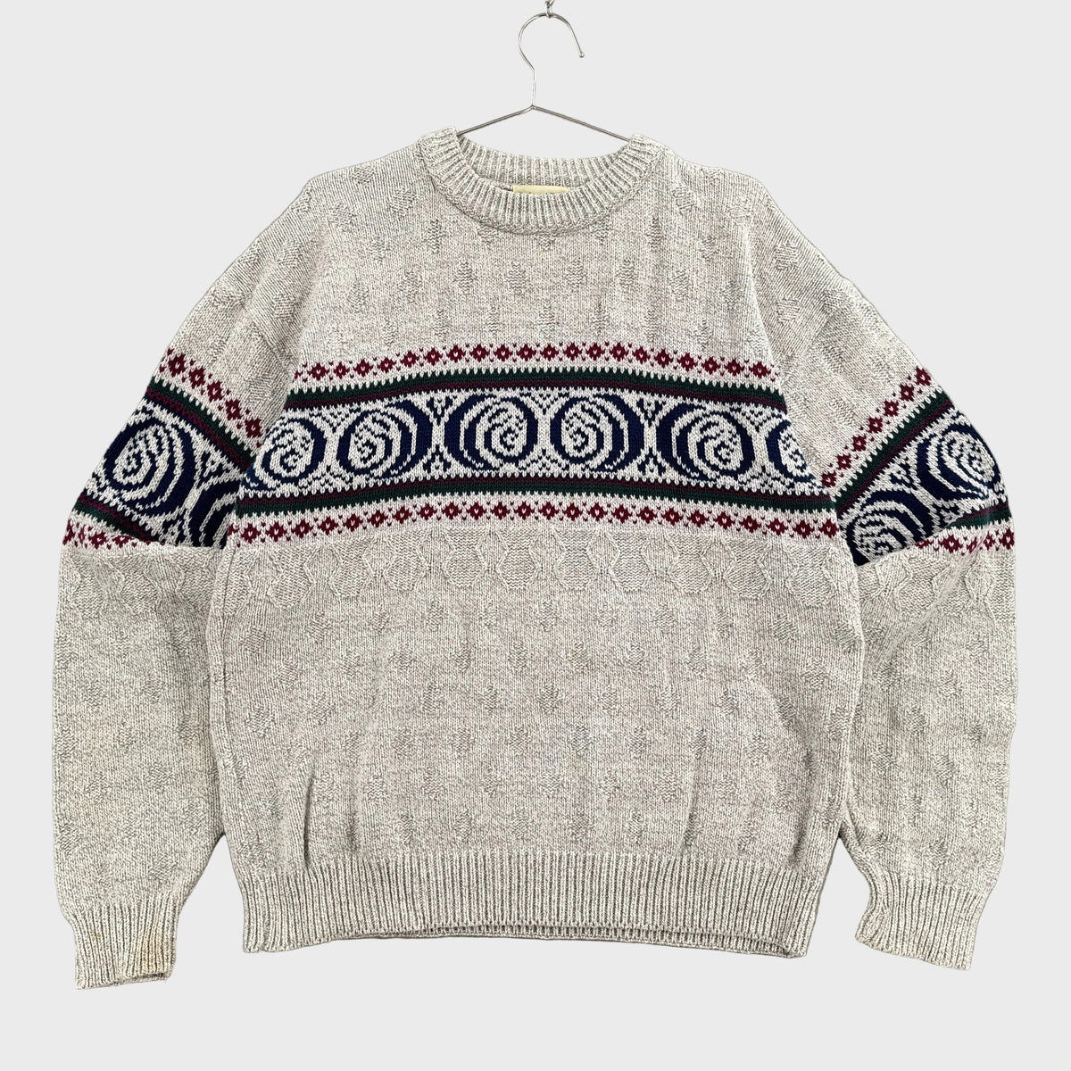 Vintage 90s Beige Neutral Geometric Pattern Knitted Sweater - XL Tall