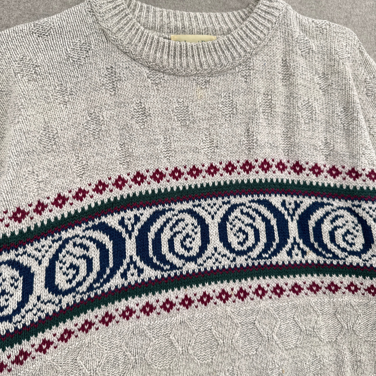 Vintage 90s Beige Neutral Geometric Pattern Knitted Sweater - XL Tall