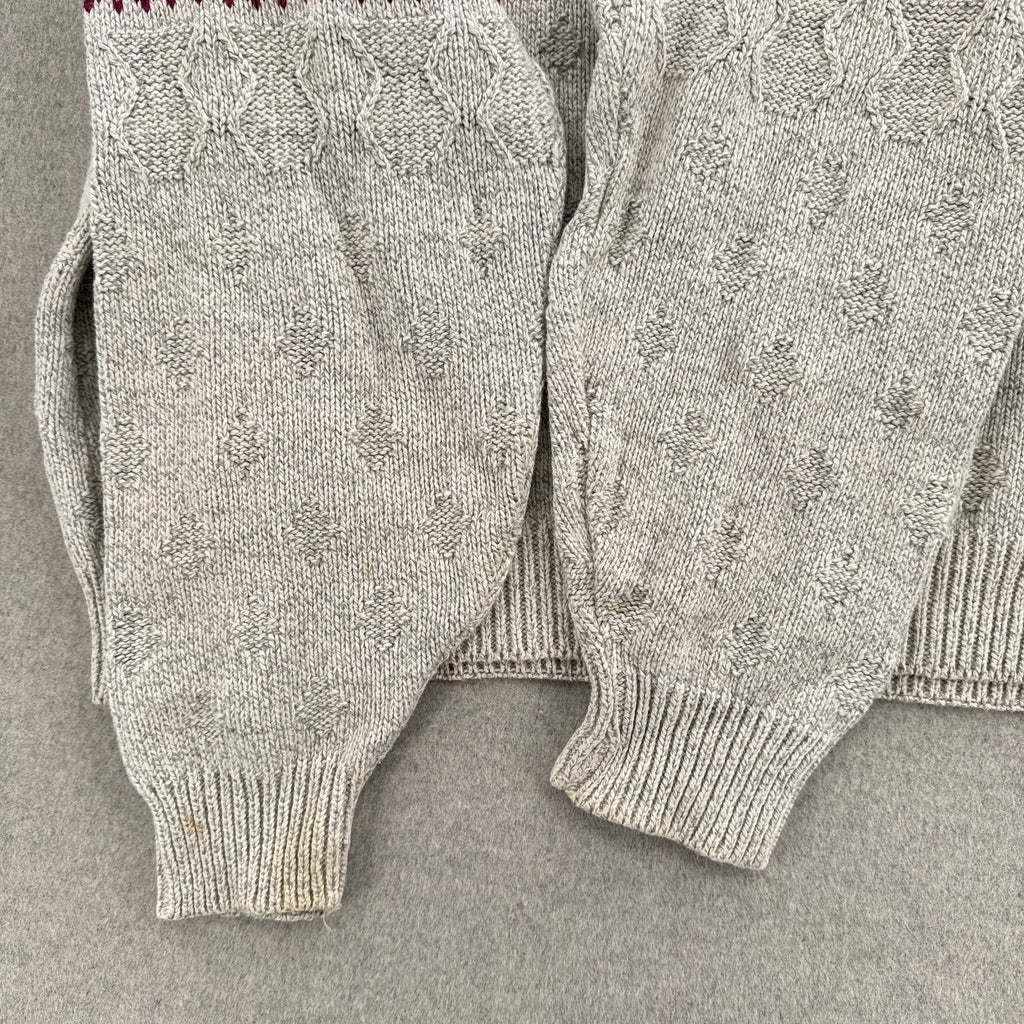 Vintage 90s Beige Neutral Geometric Pattern Knitted Sweater - XL Tall