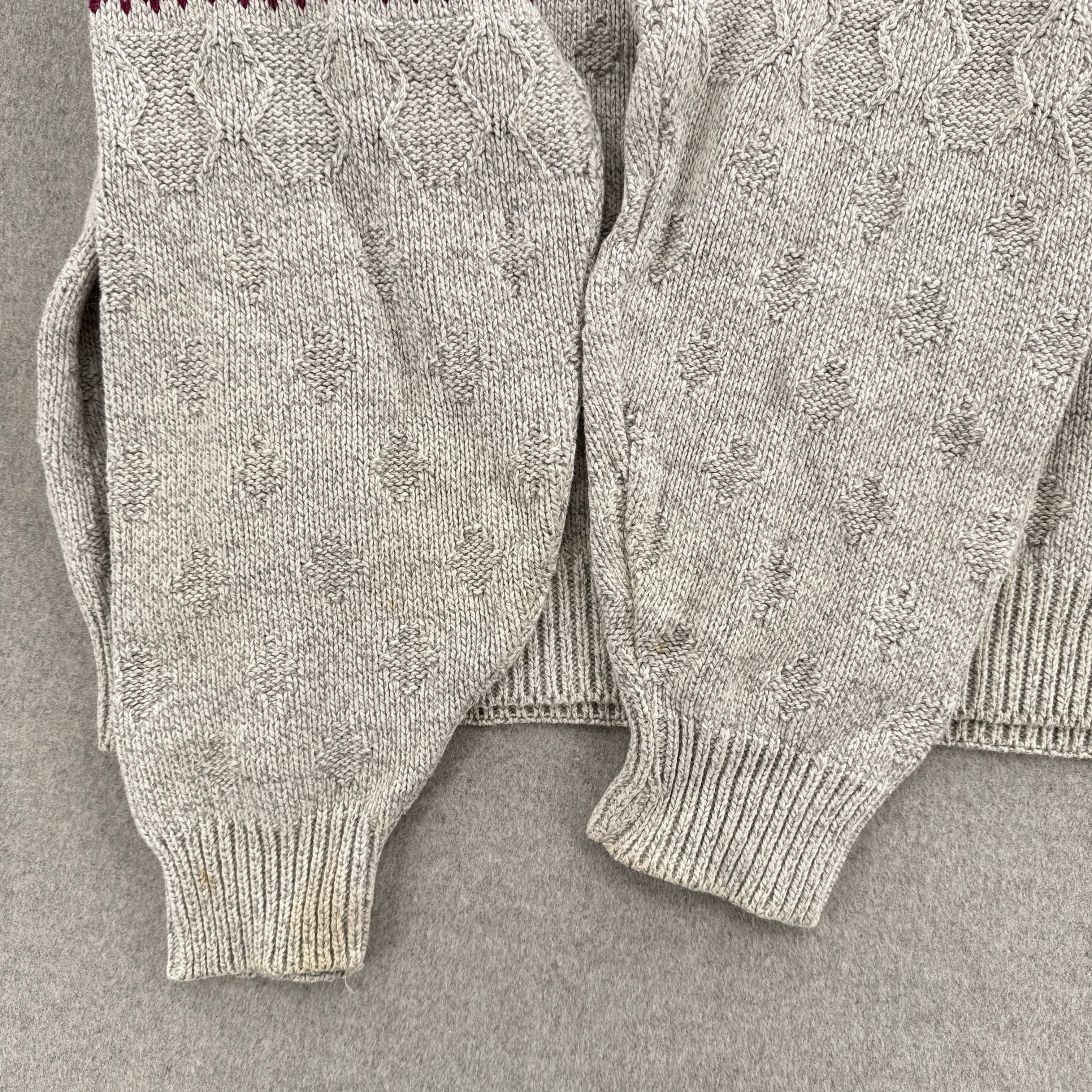 Vintage 90s Beige Neutral Geometric Pattern Knitted Sweater - XL Tall