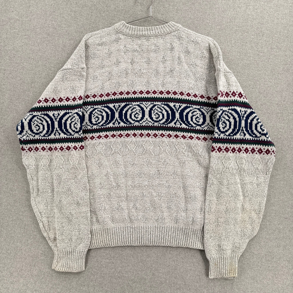 Vintage 90s Beige Neutral Geometric Pattern Knitted Sweater - XL Tall