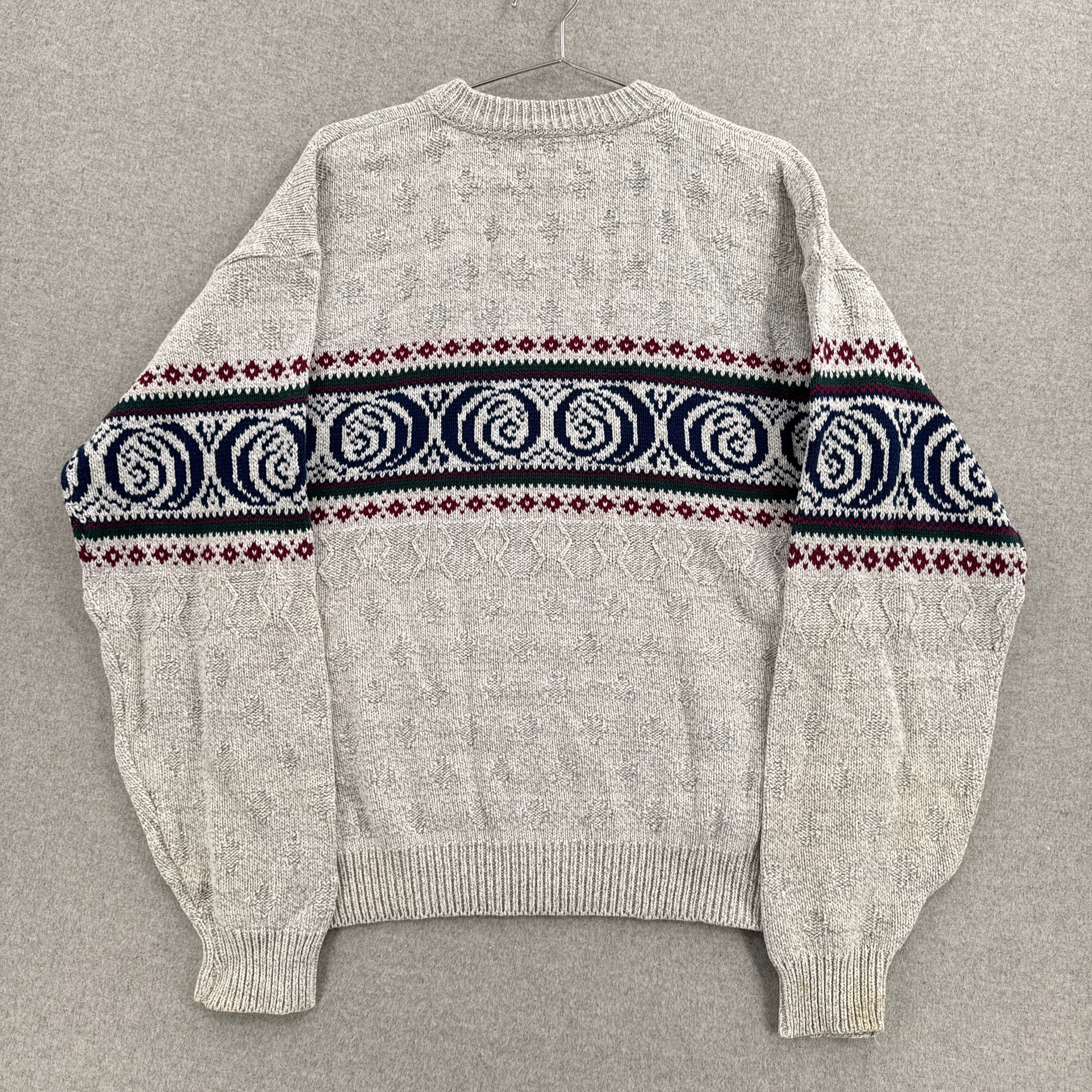 Vintage 90s Beige Neutral Geometric Pattern Knitted Sweater - XL Tall