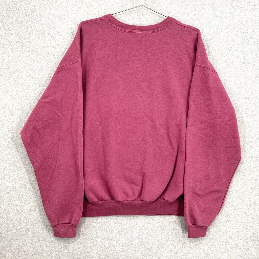 Pink sweatshirt on a hanger against a light gray background