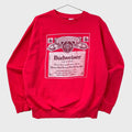 Red sweatshirt with Budweiser logo on a neutral background