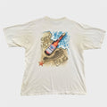 White t-shirt with a graphic of a budweiser bottle and text on a white background