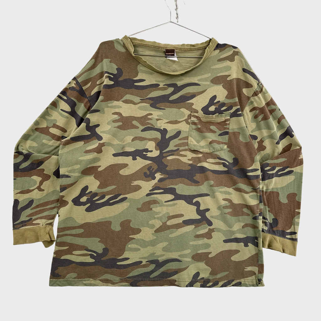 Camouflage-patterned shirt on a light gray background