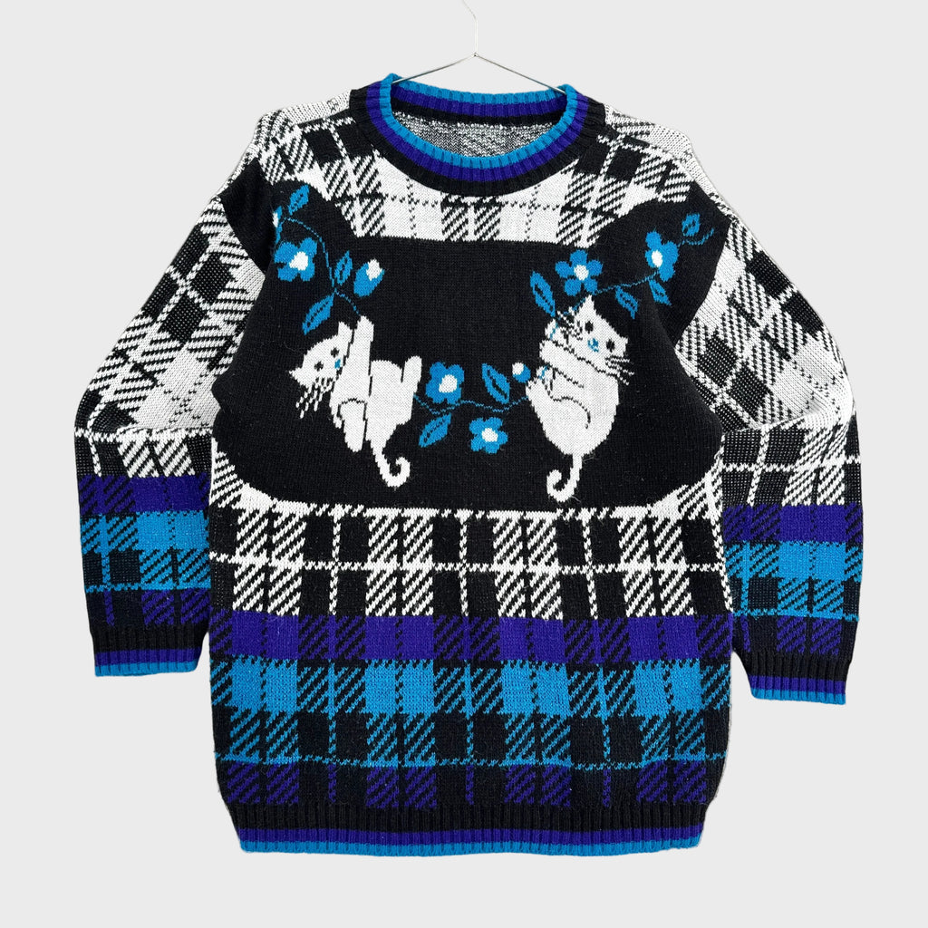 Vintage 90s Cats Kittens Knitted Crewneck Sweater - M/L