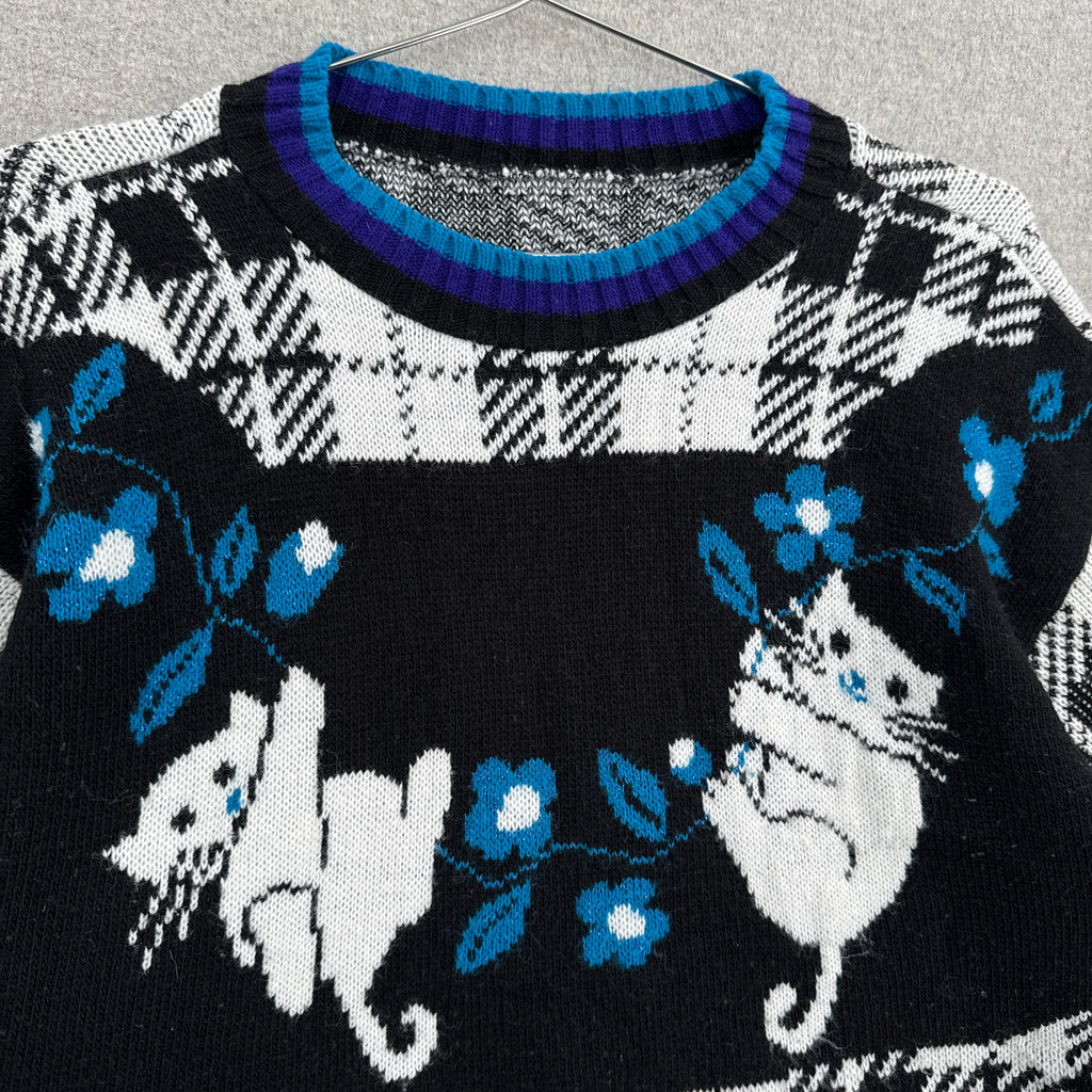 Vintage 90s Cats Kittens Knitted Crewneck Sweater - M/L