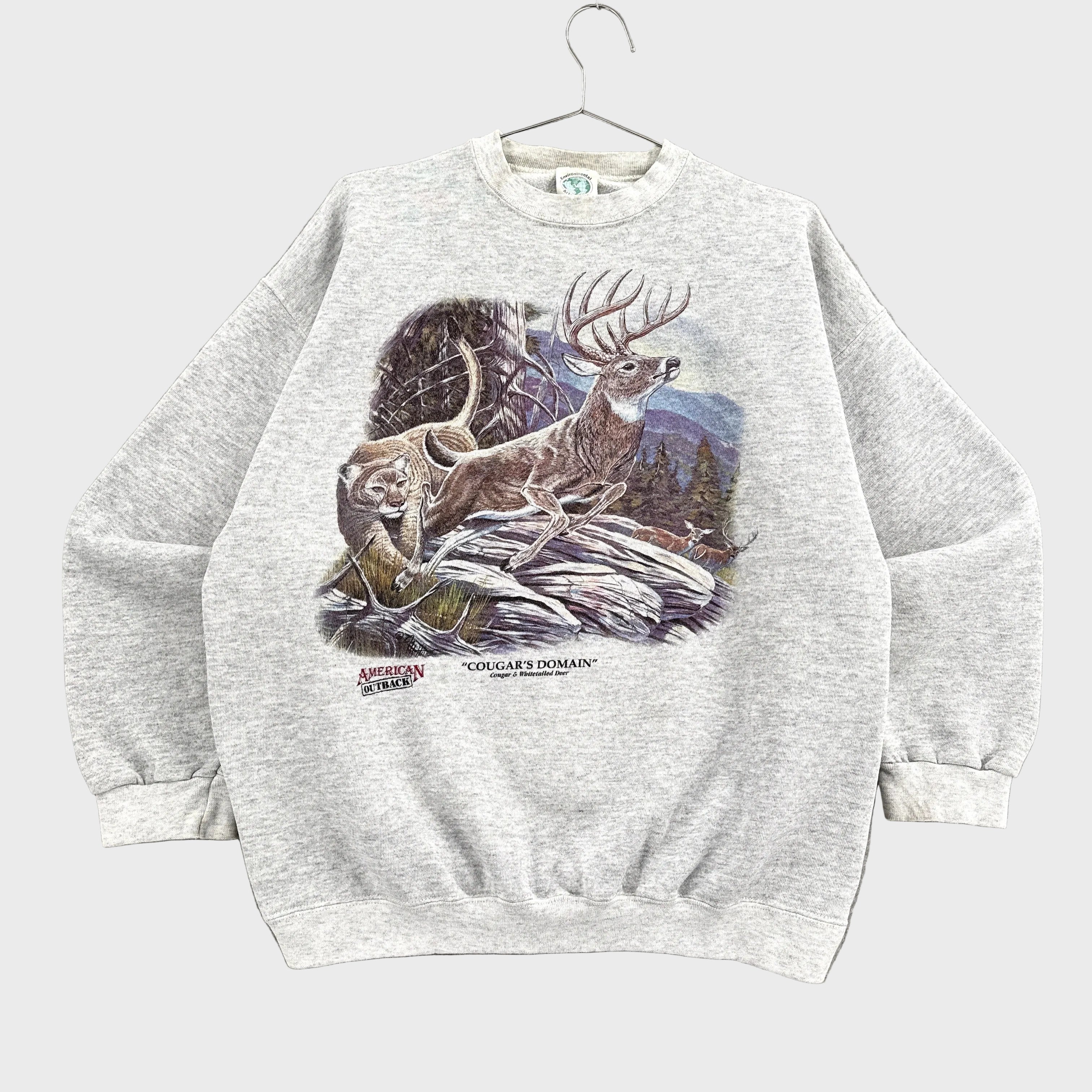 Vintage 90s Deer Cougar Animal Wildlife Crewneck Sweatshirt