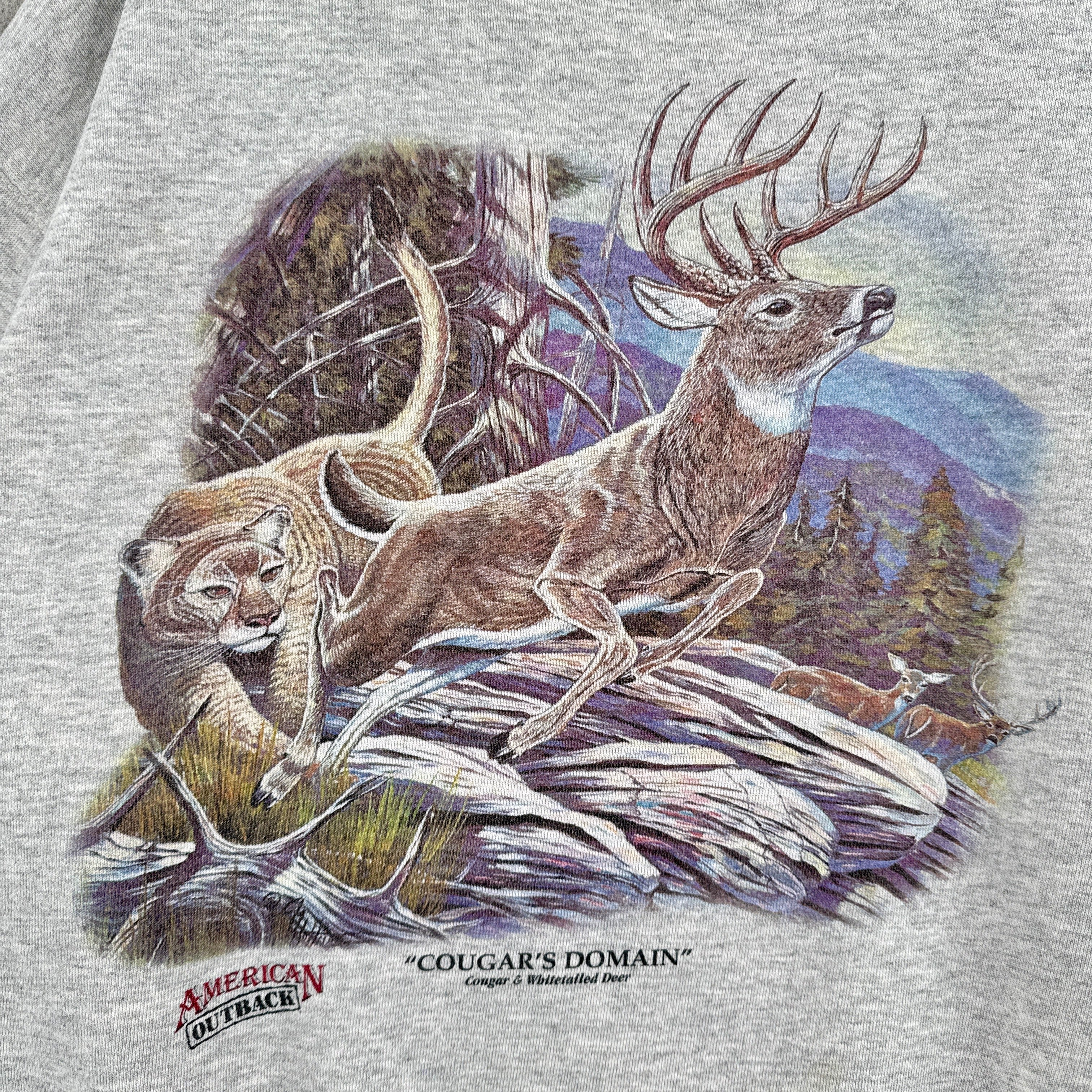 Vintage 90s Deer Cougar Animal Wildlife Crewneck Sweatshirt