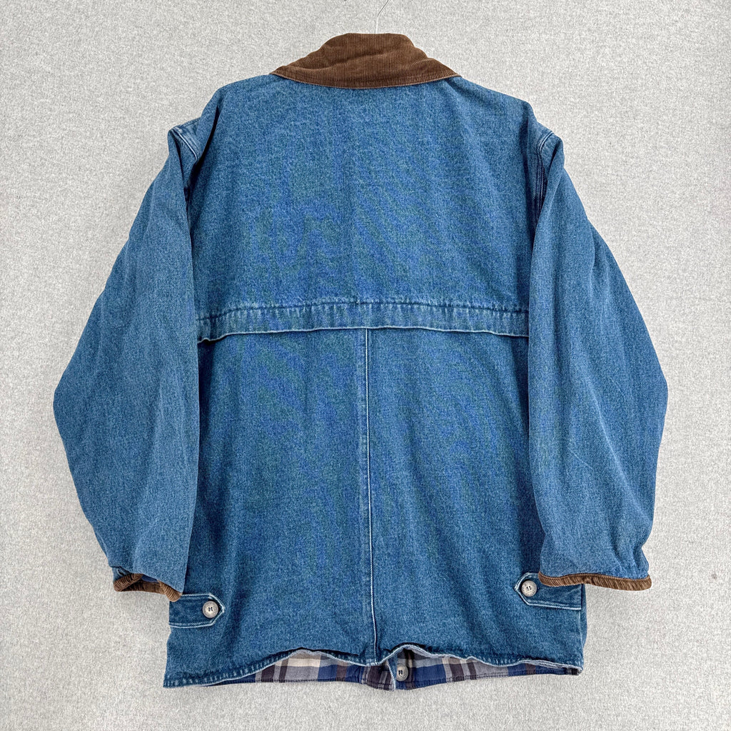 Vintage 90s Denim Core Coat Reversible Plaid Jacket - S