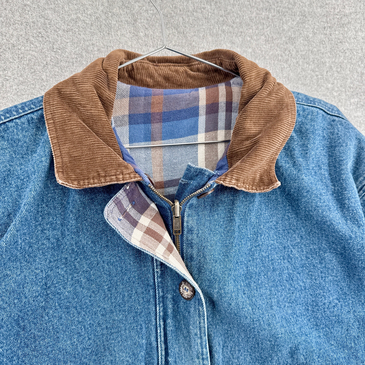 Vintage 90s Denim Core Coat Reversible Plaid Jacket - S