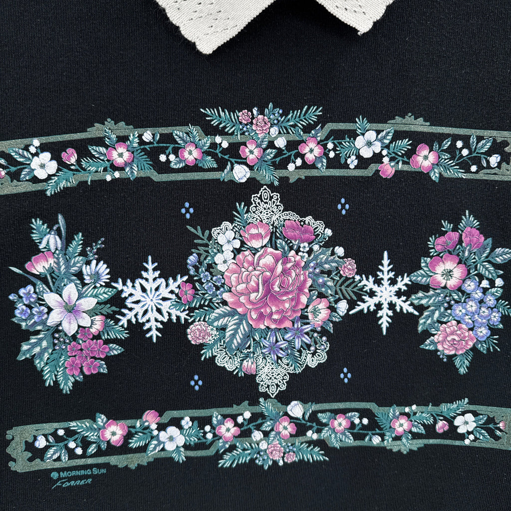 Vintage 90s Floral Flowers Collared Sweatshirt - XL