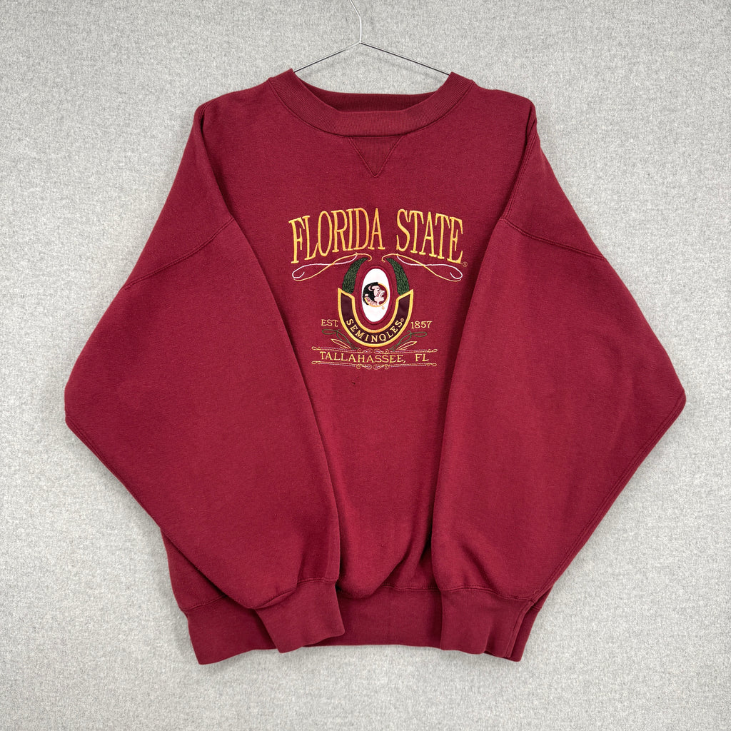 Red sweatshirt with 'Florida State' text and logo on a gray background