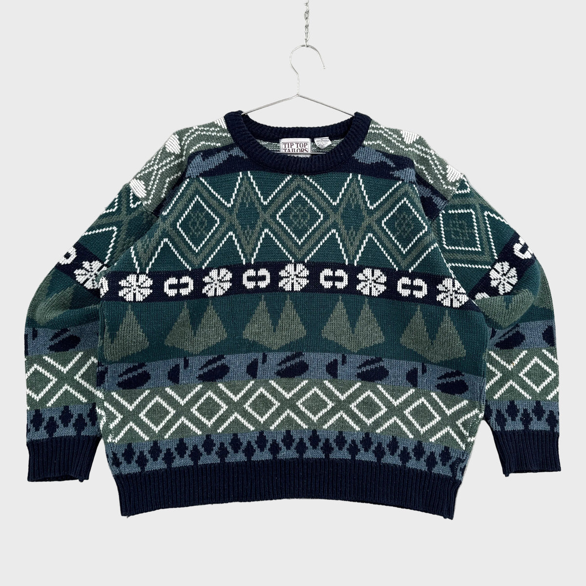 Vintage 90s Geometric Knitted Sweater Tip Top - S