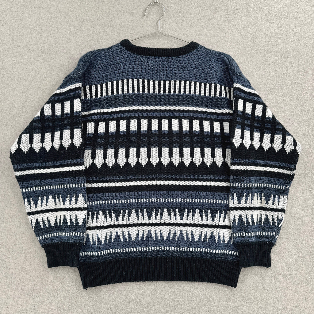 Vintage 90s Geometric Pattern Horizontal Stripes Knitted Sweater